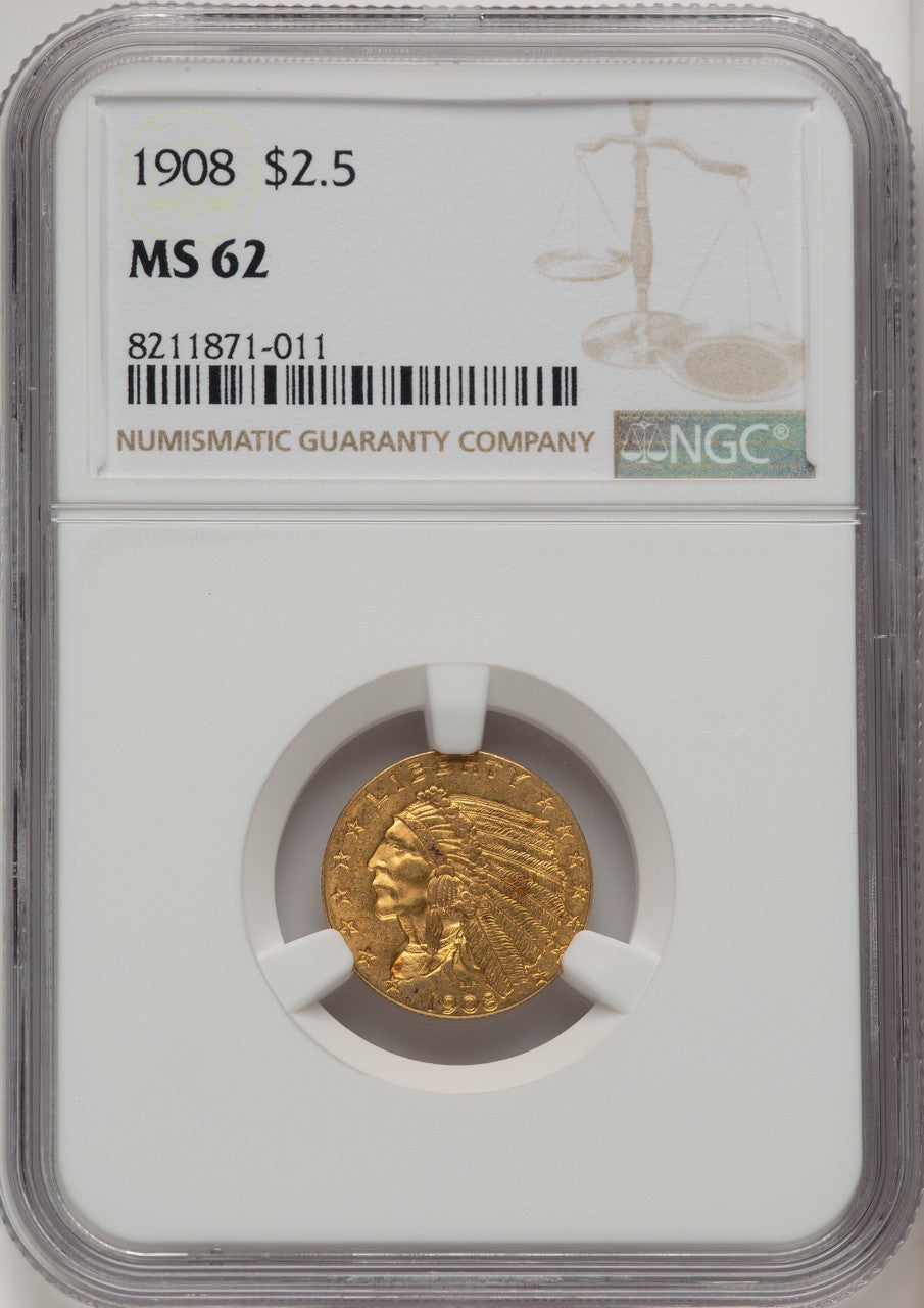 1908 $2.50 Indian Quarter Eagle NGC MS62 (772460070)
