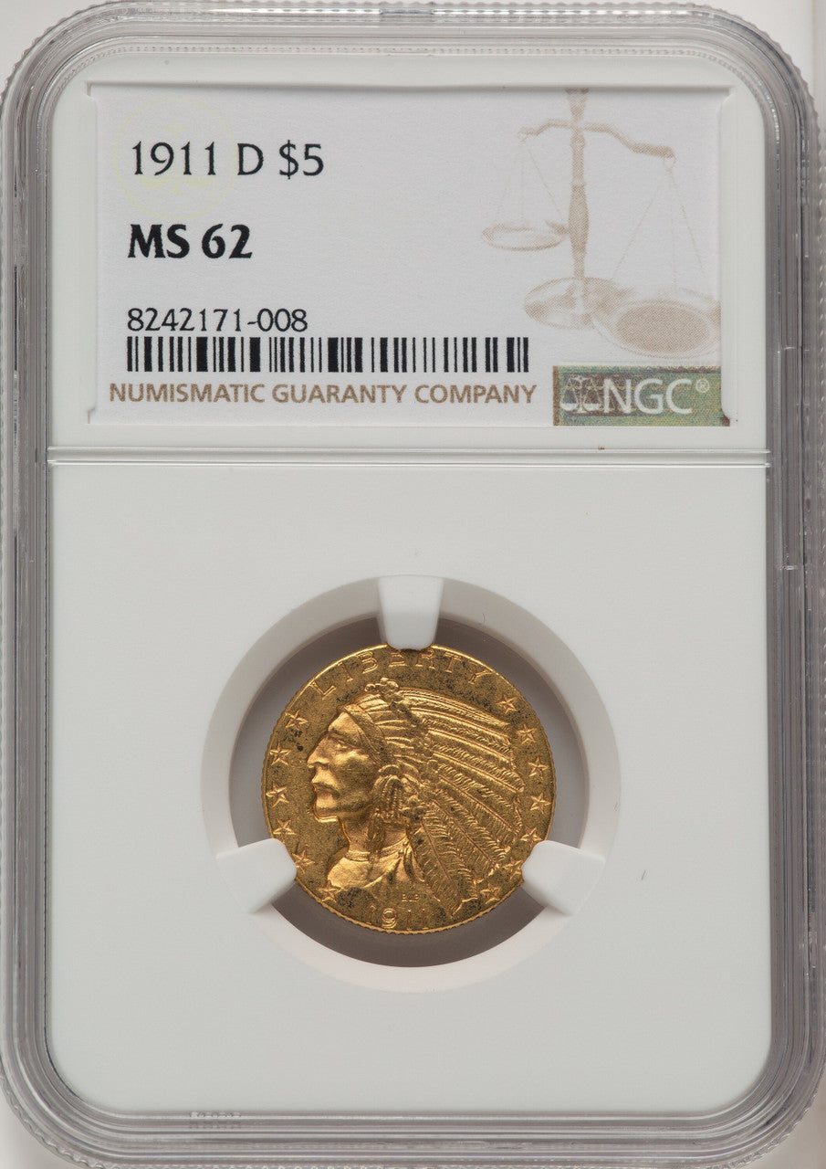 1911-D $5 Indian Half Eagle NGC MS62 (773681013)