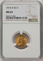 1914-D $2.50 Indian Quarter Eagle NGC MS63 (773720015)
