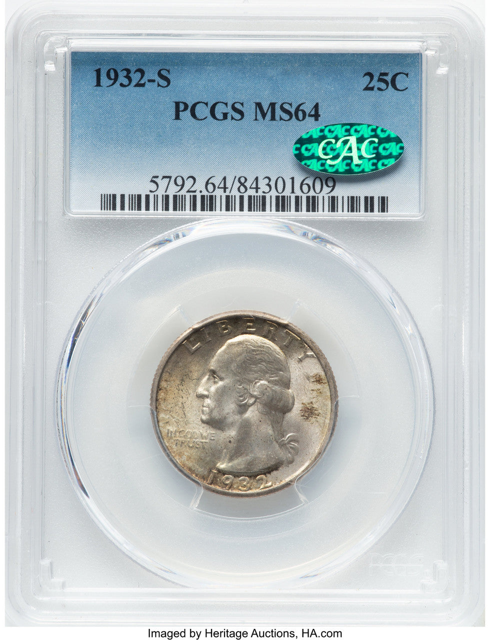 1932-S 25C CAC Washington Quarter PCGS MS64
