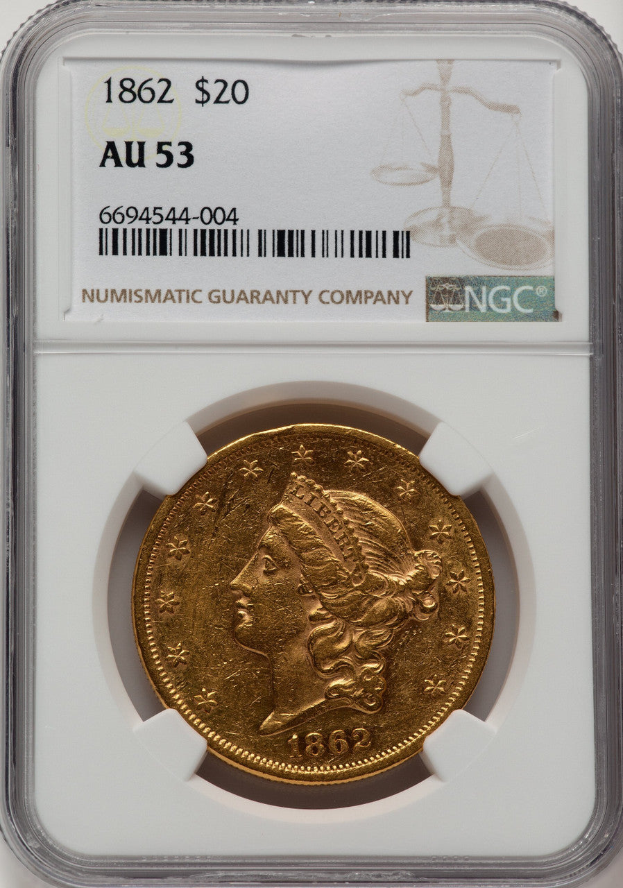 1862 $20 Liberty Double Eagle NGC AU53