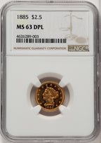 1885 $2.50 Liberty Quarter Eagle NGC MS63