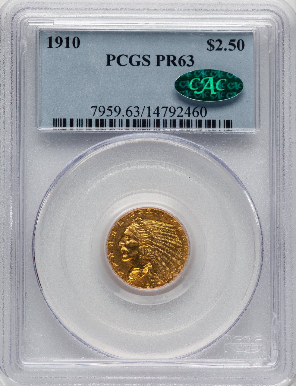 1910 $2.50 CAC Proof Indian Quarter Eagle PCGS PR63