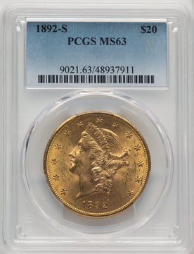 1892-S $20 Liberty Double Eagle PCGS MS63