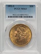 1892-S $20 Liberty Double Eagle PCGS MS63