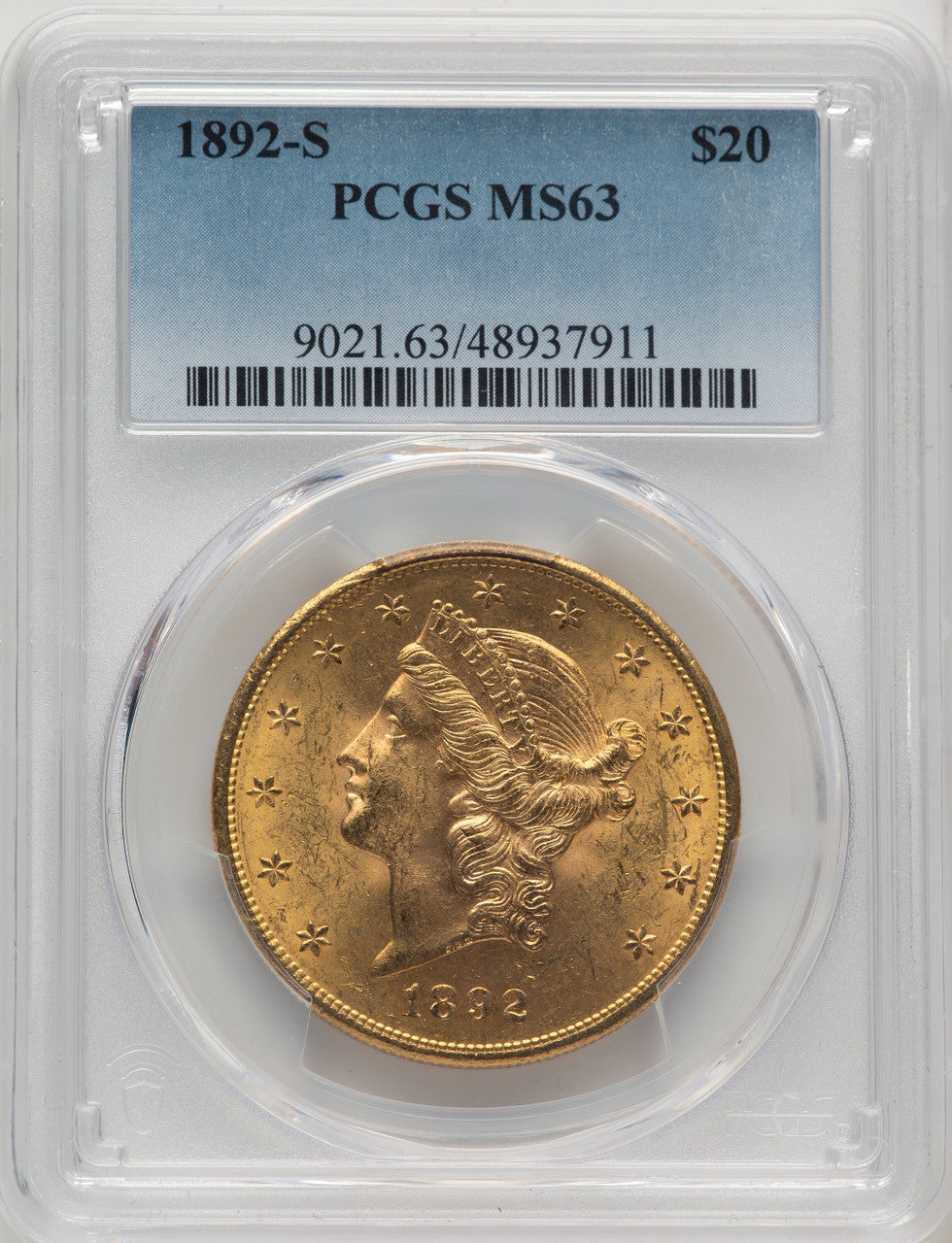 1892-S $20 Liberty Double Eagle PCGS MS63