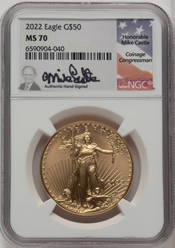 2022 $50 One-Ounce Gold Eagle Mike Castle NGC MS70