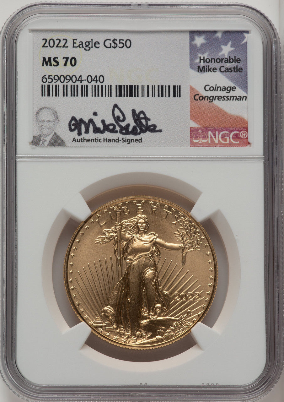 2022 $50 One-Ounce Gold Eagle Mike Castle NGC MS70