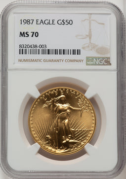 1987 $50 One-Ounce Gold Eagle Brown Label NGC MS70 (770755031)