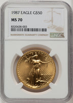 1987 $50 One-Ounce Gold Eagle Brown Label NGC MS70 (770755031)