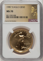 1987 $50 One-Ounce Gold Eagle Saint Gaudens Label NGC MS70