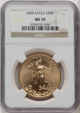 2009 $50 One-Ounce Gold Eagle Brown Label NGC MS70