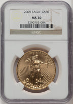 2009 $50 One-Ounce Gold Eagle Brown Label NGC MS70