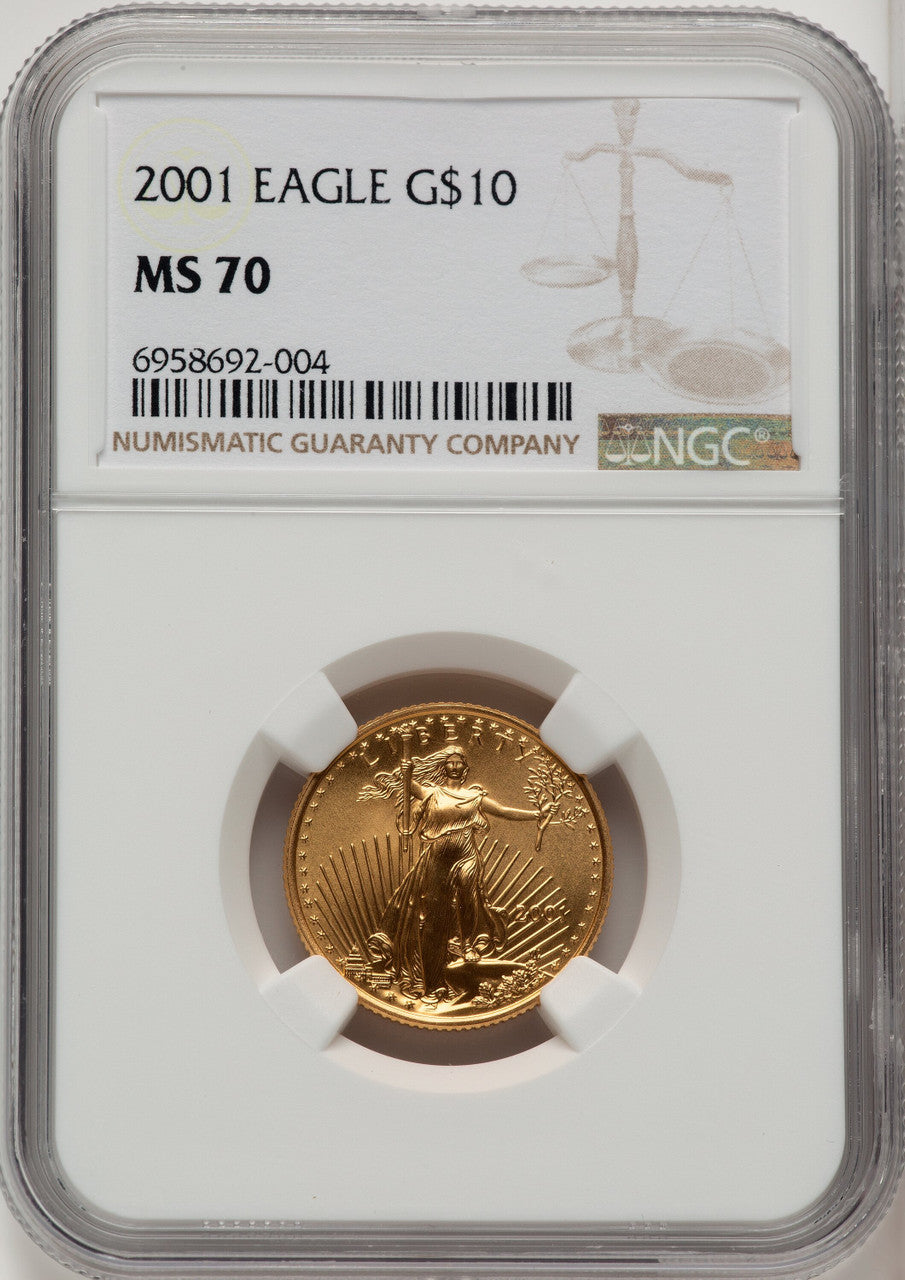2001 $10 Quarter-Ounce Gold Eagle Brown Label NGC MS70 (774237009)