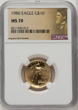 1986 $10 Quarter-Ounce Gold Eagle Saint Gaudens Label NGC MS70