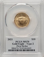 2021 $10 Quarter Ounce Gold Eagle Type Two First Strike PCGS MS70
