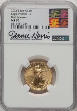 2021 $10 Quarter Ounce Gold Eagle Type Two First Strike NGC MS70 Norris