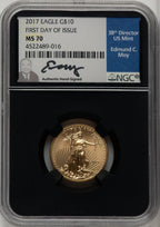 2017 $10 Quarter-Ounce Gold Eagle First Day of Issue Moy Signature NGC MS70