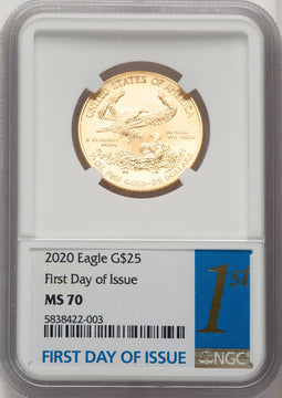2020 $25 Half-Ounce Gold Eagle FDI 1ST NGC MS70 Castle Standish