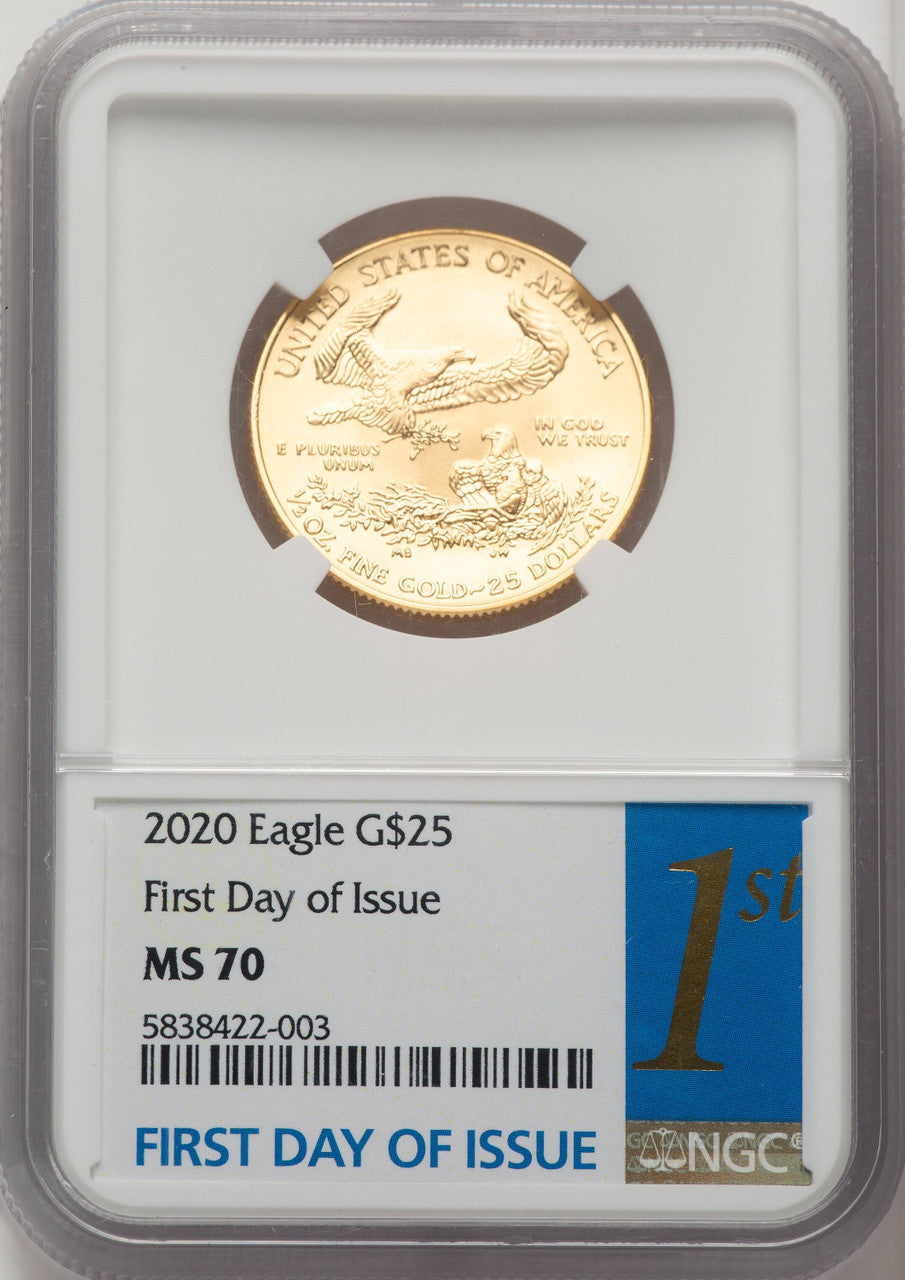 2020 $25 Half-Ounce Gold Eagle FDI 1ST NGC MS70 Castle Standish