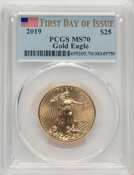 2019 $25 Half Ounce Gold Eagle First Day of Issue FDI Flag PCGS MS70