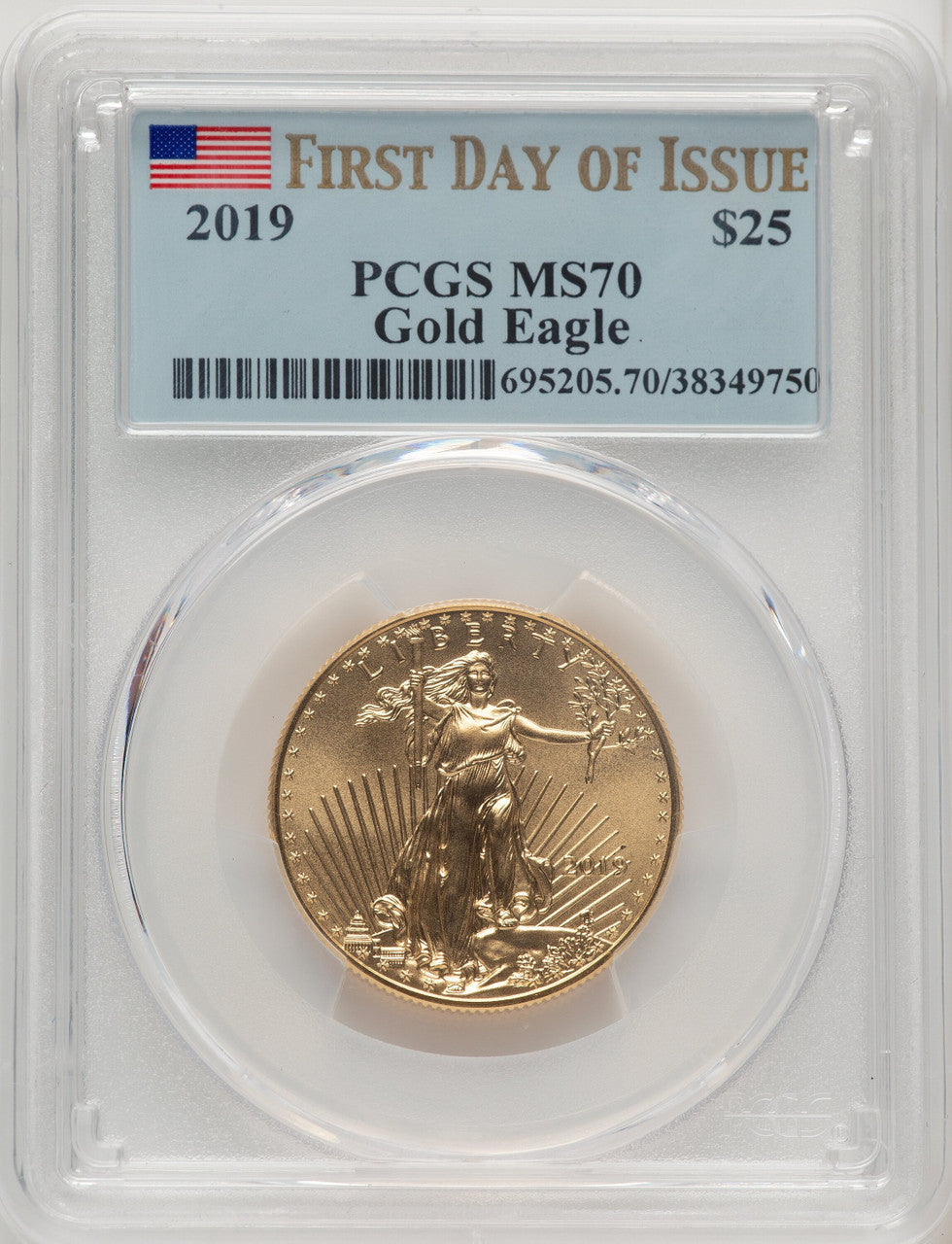 2019 $25 Half Ounce Gold Eagle First Day of Issue FDI Flag PCGS MS70