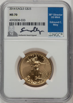 2014 $25 Half-Ounce Gold Eagle Ed Moy NGC MS70