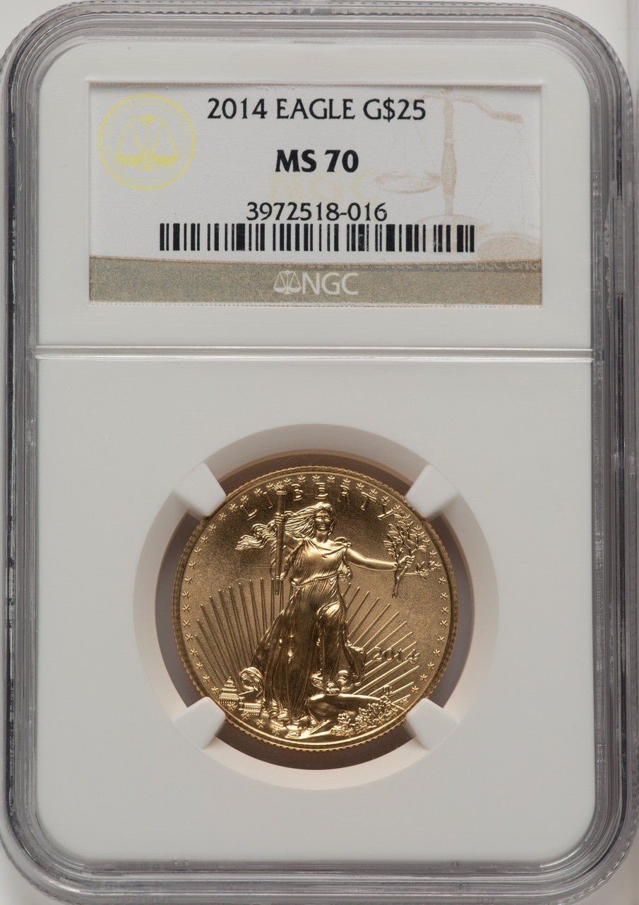 2014 $25 Half-Ounce Gold Eagle Brown Label NGC MS70