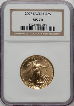 2007 $25 Half-Ounce Gold Eagle Brown Label NGC MS70 (774092041)