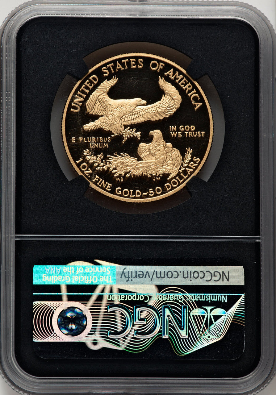 2020-W $50 One-Ounce Gold Eagle Ed Moy Blk Core NGC PF70