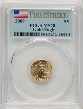2009 $5 Tenth-Ounce Gold Eagle First Strike FS Flag PCGS MS70
