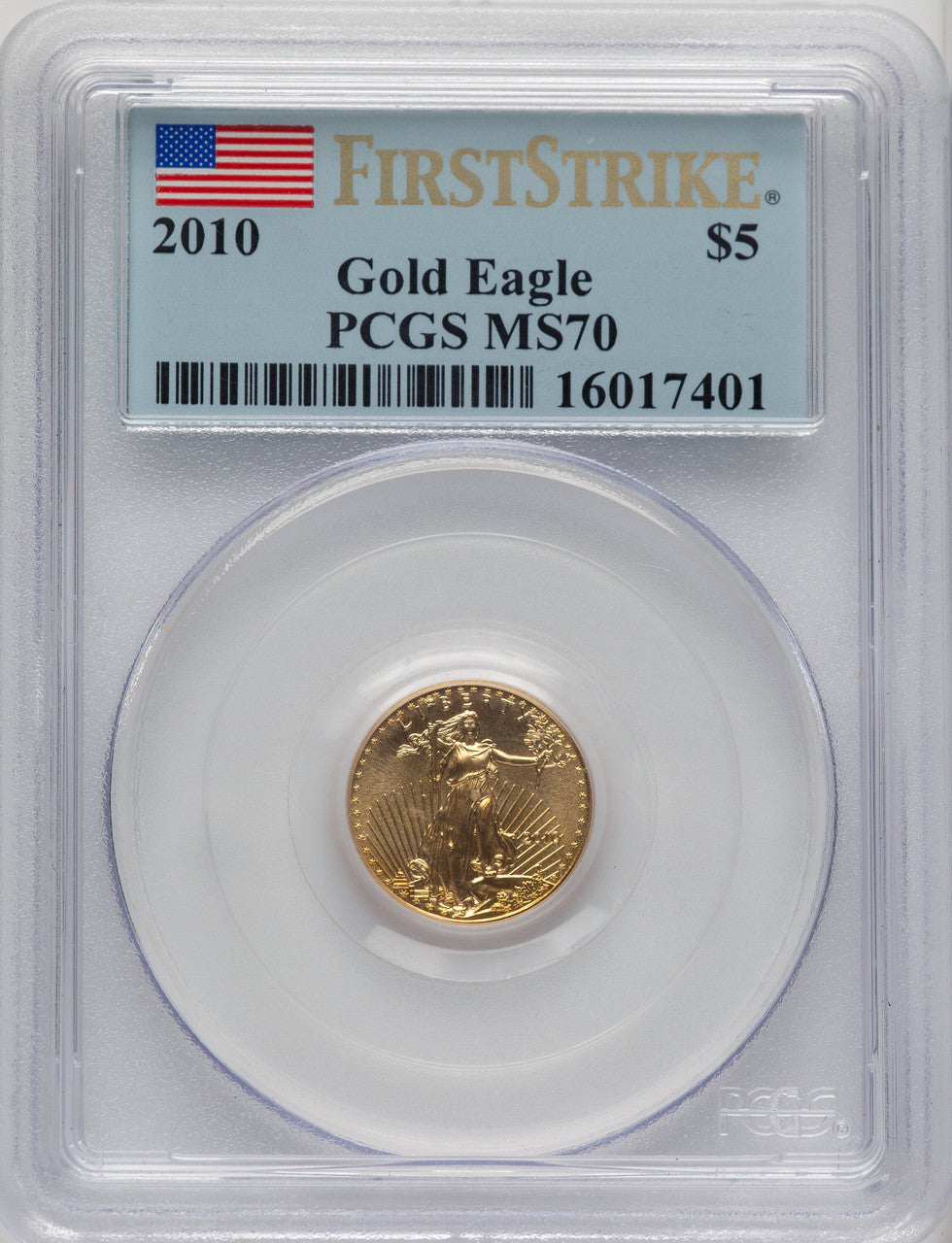 2010 $5 Tenth-Ounce Gold Eagle First Strike FS Flag PCGS MS70