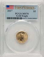 2017 $5 Tenth-Ounce Gold Eagle First Strike FS Flag PCGS MS70