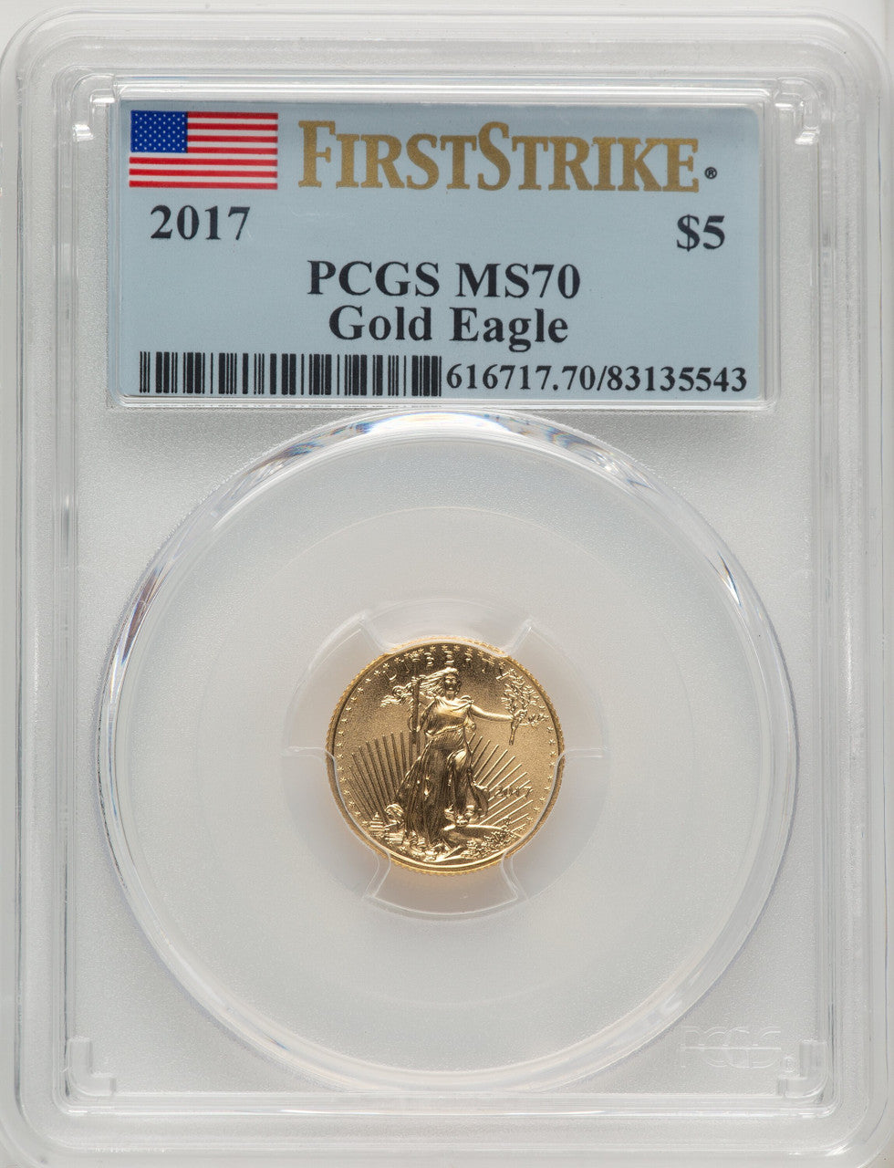 2017 $5 Tenth-Ounce Gold Eagle First Strike FS Flag PCGS MS70