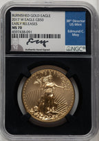 2017-W $50 Gold Eagle Burnished First Strike ER Ed Moy Blk Core NGC MS70
