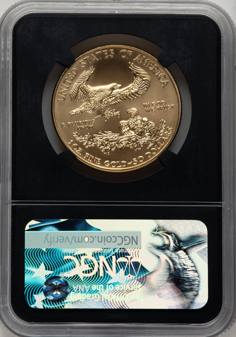 2017-W $50 Gold Eagle Burnished First Strike ER Ed Moy Blk Core NGC MS70