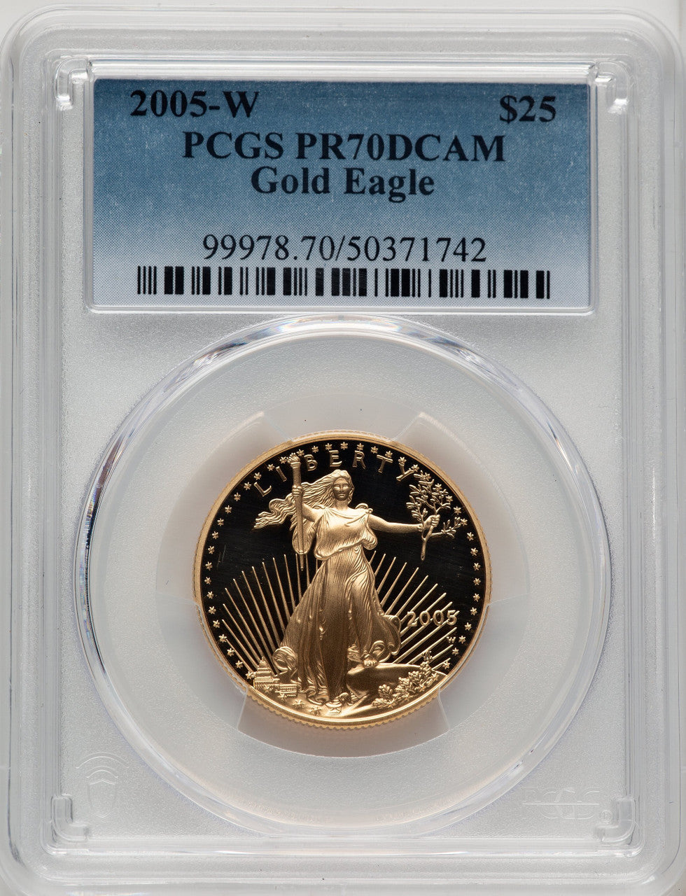 2005-W $25 Half-Ounce Gold Eagle Blue Gradient PCGS PR70 (774624008)