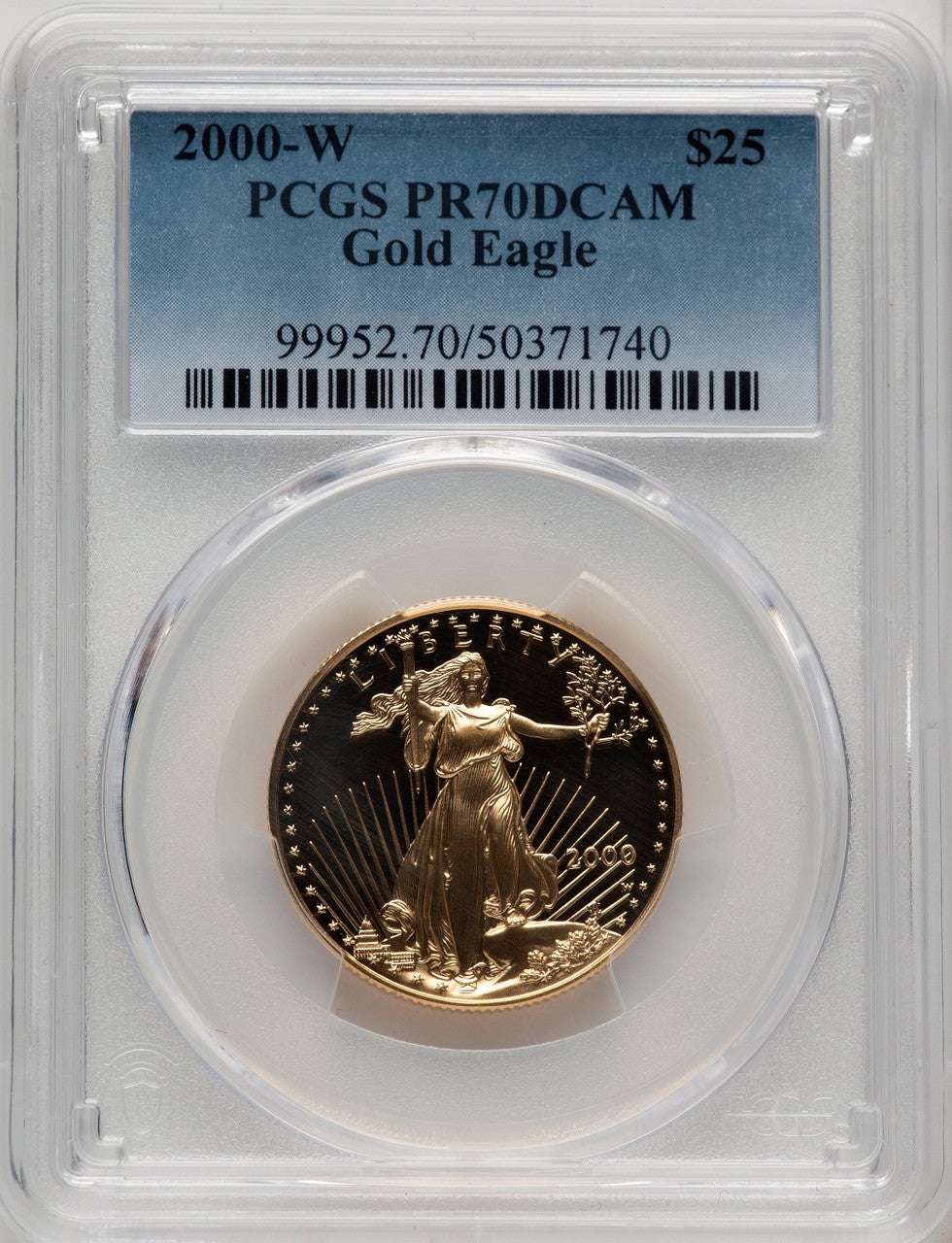 2000-W $25 Half-Ounce Gold Eagle Blue Gradient PCGS PR70 (774624005)