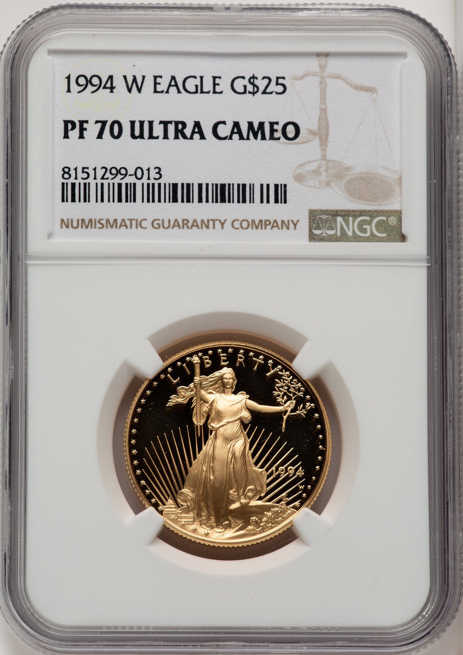 1994-W $25 Half-Ounce Gold Eagle Brown Label NGC PF70 (774624002)