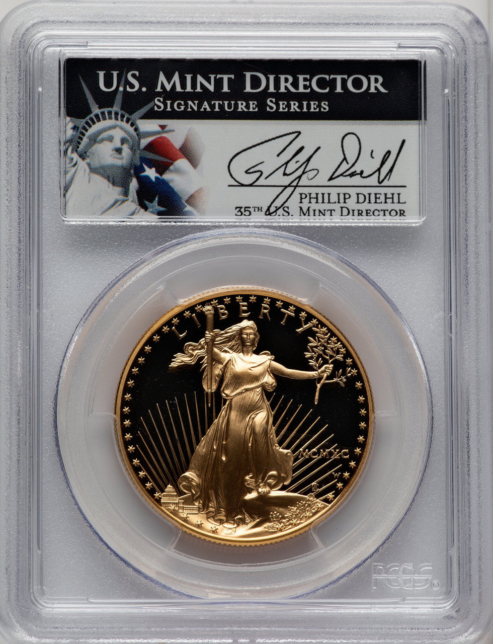 1990-W $50 One-Ounce Gold Eagle Philip Diehl PCGS PR70
