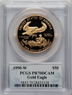 1990-W $50 One-Ounce Gold Eagle Philip Diehl PCGS PR70