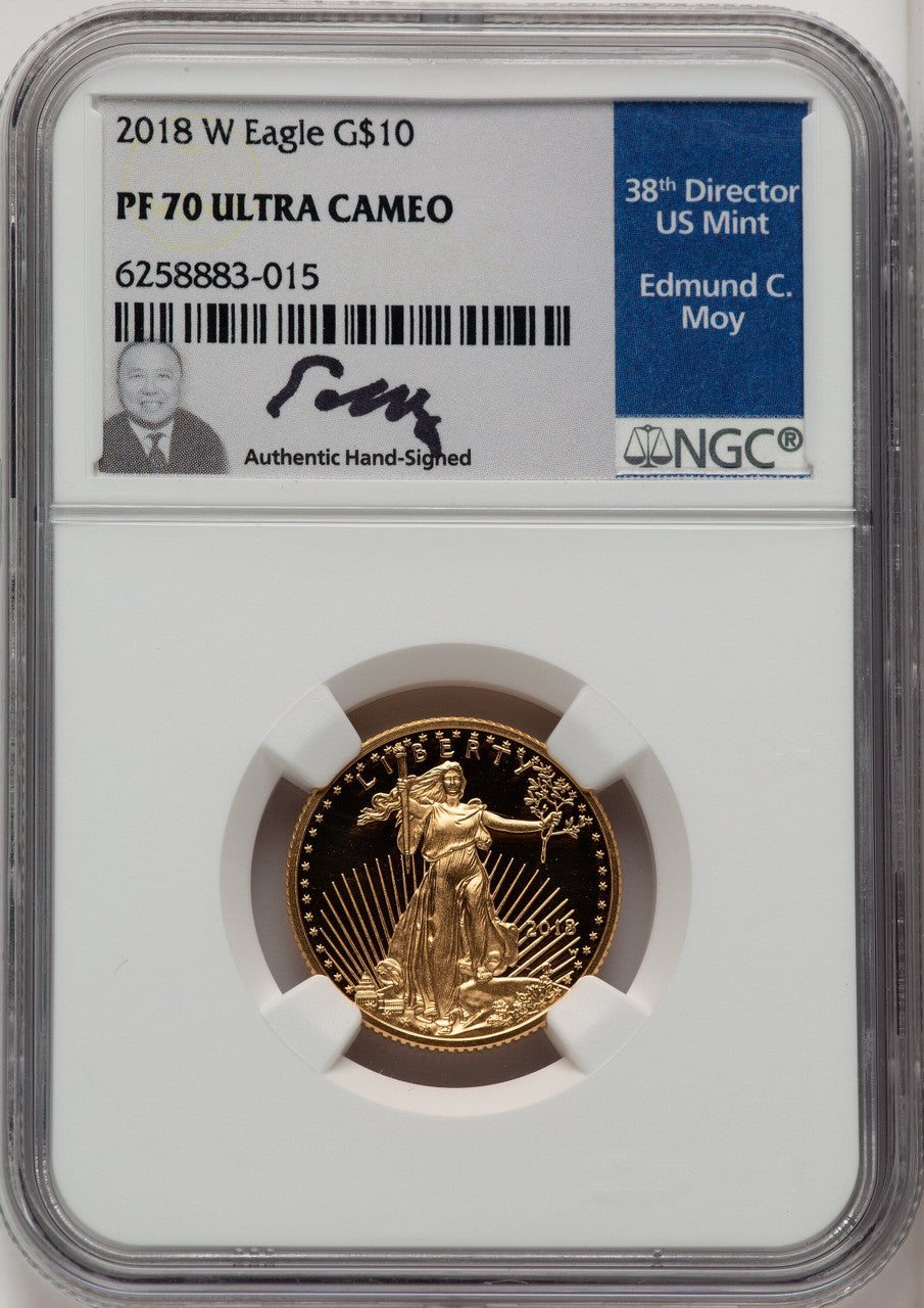 2018-W G$10 Quarter Ounce Gold Eagle Ed Moy NGC PF70