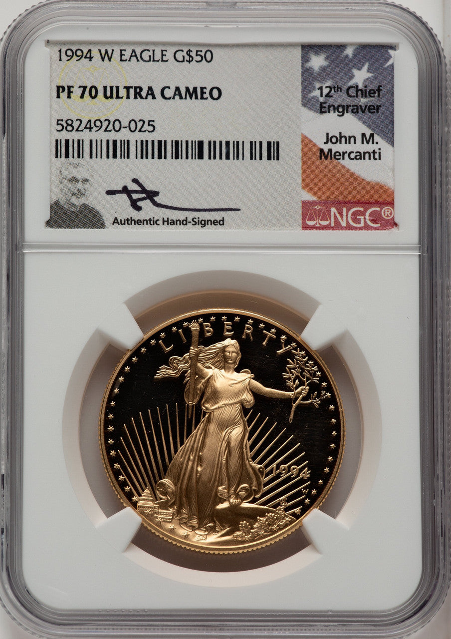 1994-W $50 One-Ounce Gold Eagle John Mercanti NGC PF70