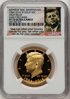 2014-W 50C Kennedy Gold 50th Anniversary First Strike Proof Kennedy Half Dollar NGC PR70 (774219002)