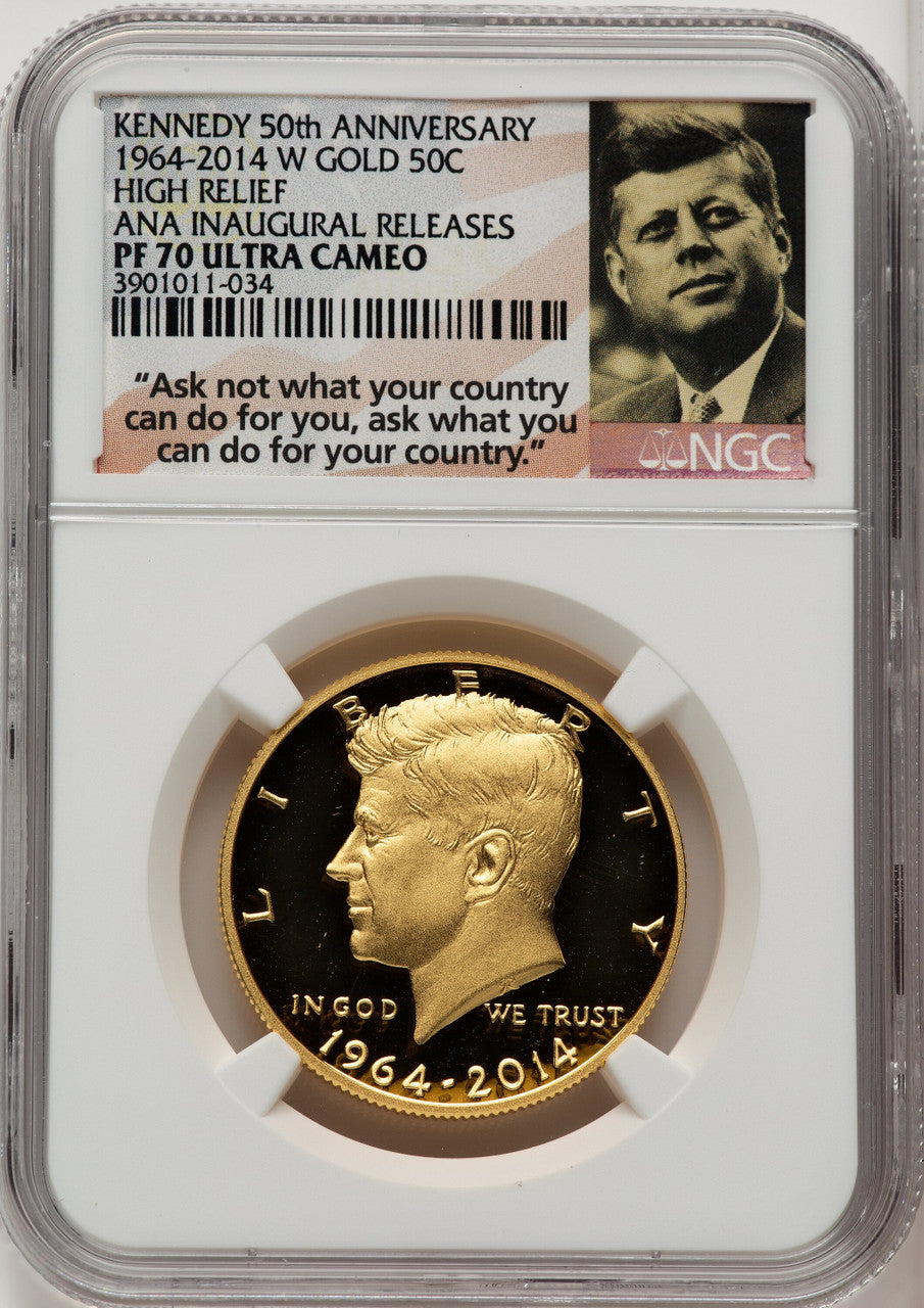 2014-W 50C Kennedy Gold 50th Anniversary First Strike Proof Kennedy Half Dollar NGC PR70 (774200001)