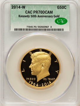 2014-W 50C Kennedy Gold 50th Anniversary Brown Label Proof Kennedy Half Dollar CACG PR70