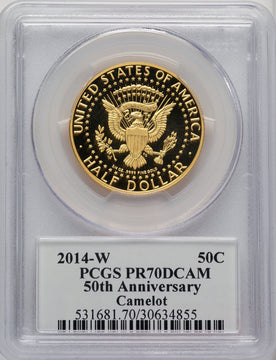2014-W 50C Kennedy Gold 50th Anniversary Camelot Proof Kennedy Half Dollar PCGS PR70 (774476004)