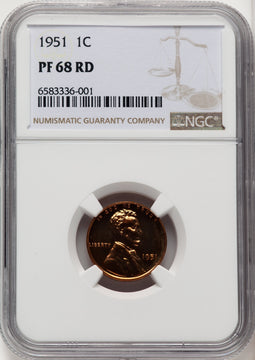 1951 1C RD Proof Lincoln Cent NGC PR68