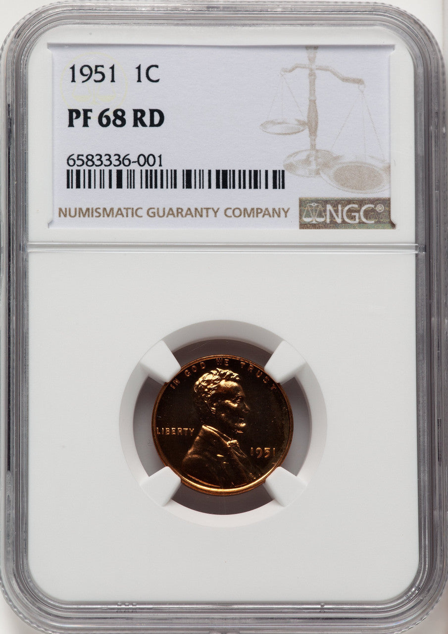 1951 1C RD Proof Lincoln Cent NGC PR68