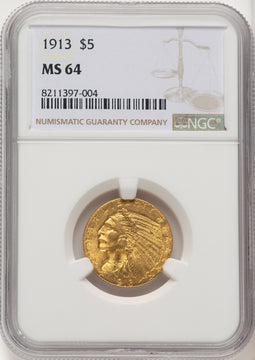 1913 $5 Indian Half Eagle NGC MS64 (774580040)